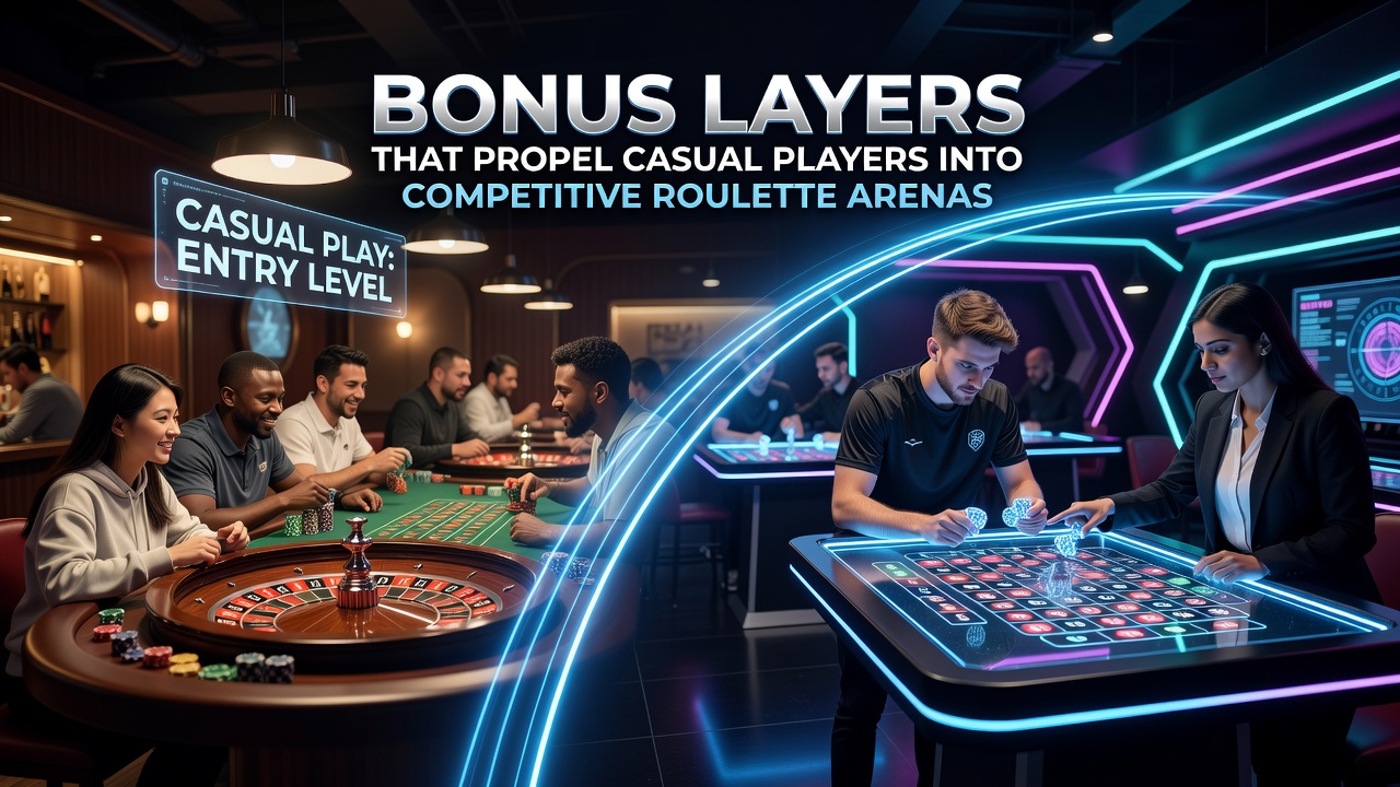Darstellung gestaffelter Bonusmechanismen im Roulette mit Übergängen von Freizeitspielen zu Turnieren