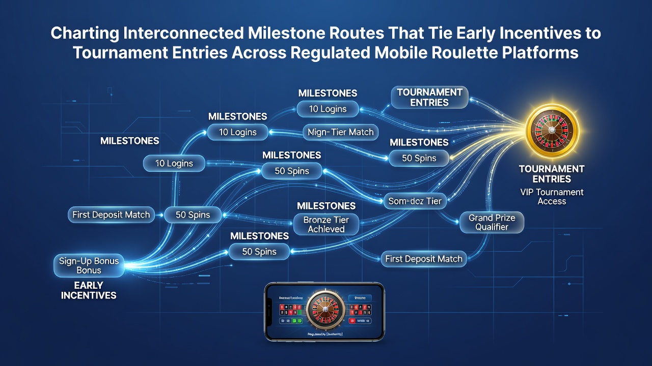 Diagramm der vernetzten Meilensteinpfade von Anreizen zu Turniereinträgen in mobilen Roulette-Plattformen